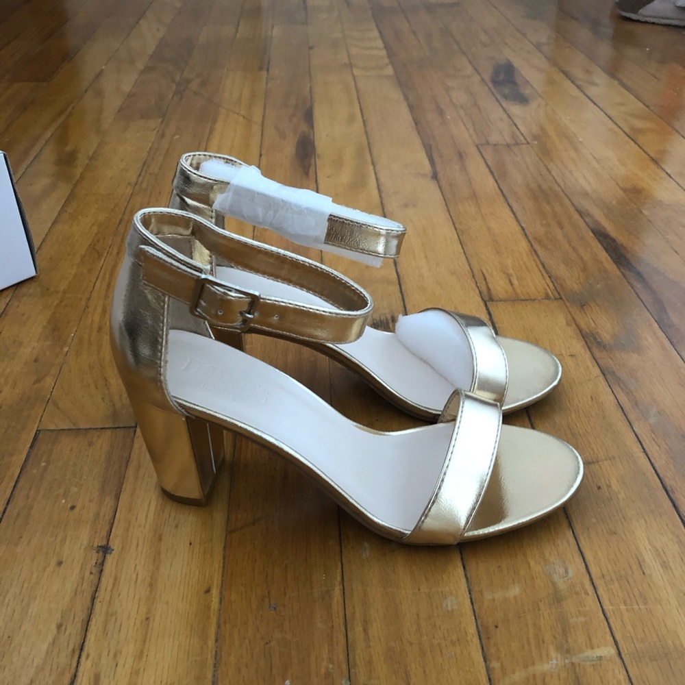 Gold Ankle Strap Block Heels - David’s Bridal NWT